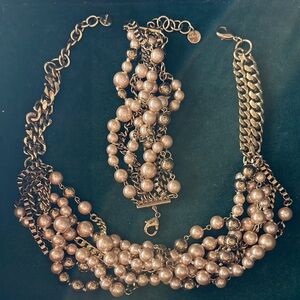 Stella & Dot Gold and Champagne Necklace & Bracelet with Multi-Strand Design